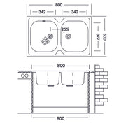 Lavello da cucina due vasche in acciaio inox da appoggio 50x80 cm