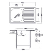 Lavello cucina vasca acciaio inox da incasso gocciolatoio dx 50x79 cm