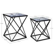 Set Tavolini in acciaio Nero con fantasia marina REEF K04 2 pezzi