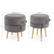 Set 2 Sgabello contenitore effetto velluto Pavlina Grigio Scuro