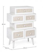 Cassettiera 6 Cassetti bianco Montiel  in legno stile rustico
