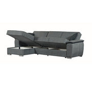 Divano con penisola reversibile in legno e tessuto Grigio GINEPRO 279x123x h60 cm