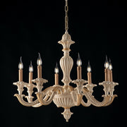 Lampadario in legno Avorio e foglia Oro otto luci 80x h70 cm