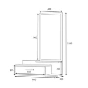 Pensile da ingresso con specchio e cassetto bianco rovere 80x35xh.116 cm