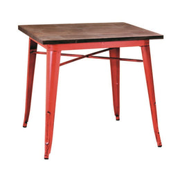Tavolo ferro bristol top in legno rossocm 70x70h76