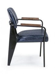 Sedia Nelly stile vintage in ecopelle con braccioli  blu 84 h cm
