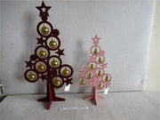 Albero legno blu con campanelli oro cm26x15,5h53
