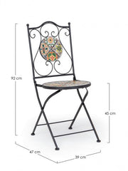 Sedia pieghevole in acciaio NAXOS con seduta e schienale decorate in ceramica 92h cm