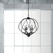 Lampadario deco sospensione ferro Nero decorazione Argento quattro luci 43x h50 cm