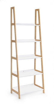Libreria in legno di bamboo ripiani in mdf laccati bianco opaco  cm 62,5x 40xh. 180