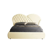 Letto matrimoniale c/contenitore in ecopelle crema  215x220xh.122 cm