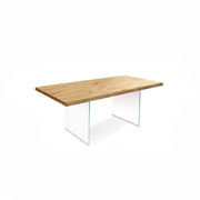Tavolo allungabile in rovere impillacciato e gambe in vetro temperato 160/240x90x76h cm