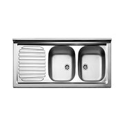 Lavello cucina due vasche con gocciolatoio sx acciaio da appoggio 50x120 cm(N127SX) EFFEZ
