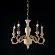Lampadario in legno Avorio e Foglia Oro cinque luci 50x h50 cm