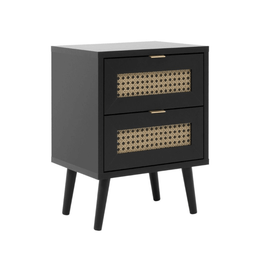 Comodino Vienna61A 2 cassetti nero con frontali effetto vimini EFFEZ