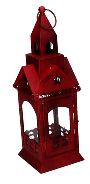 Lanterna metallo rosso quadro cm9,5x9,5h30