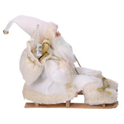 Babbo natale tessuto su slitta bianco oro cm33x12h30