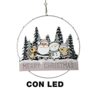 Ghirlanda metallo legno babbo natale led verde acqua cm24x3,5x40,5