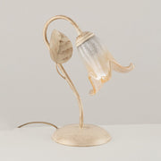 Lumetto comodino ferro Avorio Oro Vetro Bianco Ambra una luce 22x h30 cm