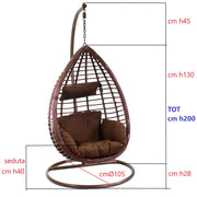 Dondolo pensile polyarattan con cuscino e supporto 90x70x200h cm