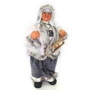 Babbo natale tessuto signora con slittagrigio cm35x17h60