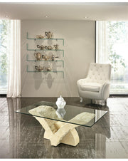 Tavolino trasparente-beige 70 cm x 120 cm H. 40 cm