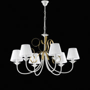 Lampadario classico in ferro Bianco shabby Oro paralumi  sei luci 83x h50 cm