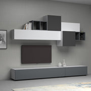 Parete attrezzata due ribalte cinque pensili Bianco Grgio Nero Antracite TROMEN 260x42x h195 cm EFFEZ