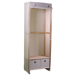 Armadio legno e stoffa 2 cassetti legno naturale rettangolare 58x36x268h cm