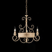Lampadario in ferro laccato avorio con decoro decape 3 luci con fregi