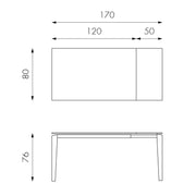 Tavolo allungabile con top in ceramica 120/170x80 cm
