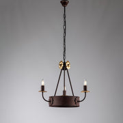 Lampadario in ferro Nero Ruggine rifinitura Oro impero tre luci 44x h48 cm