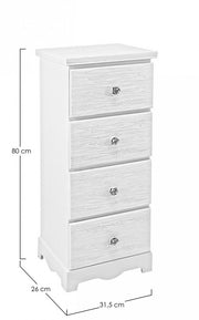 Cassettiera da camera in MDF quattro cassetti Bianca BLANC 31,5x26x h80 cm