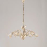 Lampadario in ferro Avorio Oro Vetri Bianchi Ambra cinque luci 73x h43 cm