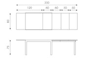 Tavolo allungabile con top in vetro temperato grigio 120/175/230/290/350x75h cm