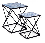 Set 2 tavolini NEAPOLIS in acciaio con piano in mdf decorato con stampa 55h 47h cm