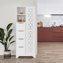 Mobile multiuso Yada maxi bianco con anta decorata 4 cassetti e 2 nicchie