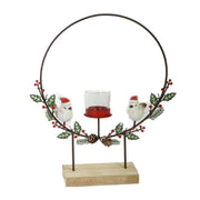 Portacandele metallo con uccellini rosso cm29x7h35