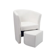 Poltrona imbottita rivestita in ecopelle bianca e pouff estraibile 64x63xh.76