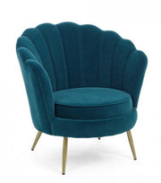Poltrona vintage retro in velluto blu pavone cm 80 x 76 x84 h