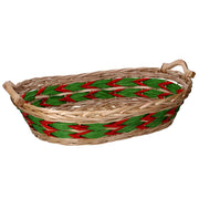 Cesta vimini intreccio verde rosso naturale ovale cm55x43h13