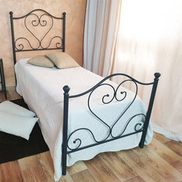 Letto singolo in ferro battuto con pediera Nero Oro PAPAVERO 90x201x h126 cm EFFEZ