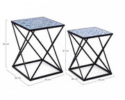 Set 2 tavolini NEAPOLIS in acciaio con piano in mdf decorato con stampa 55h 47h cm