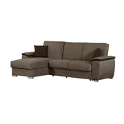 Divano con penisola reversibile in legno e tessuto Tortora GINEPRO 279x123x h60 cm