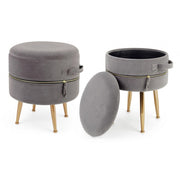 Set 2 Sgabello contenitore effetto velluto Pavlina Grigio Scuro