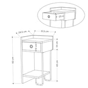 Comodino Sirius bianco con cassetto e gamba in metallo nero sinistro