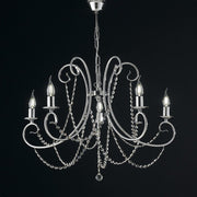 Lampadario in ferro Cromato cinque luci con strass 68x h55 cm