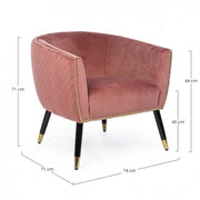 Poltroncina imbottita Caitlin rivestita in velluto rosa antico