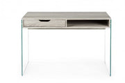 Scrivania di design in legno naturale Armos 1 cassetto e gambe in vetro 110x55x 76h cm