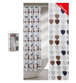 Tenda doccia a cuoricini in tessuto 240x200 con ganci e fascia.